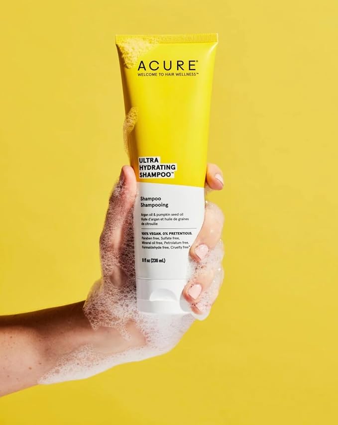 Acure Ultra Hydrating Shampoo for Women & Men, Moisturize & Soften Fine, Dry, Damaged, Color Treated Hair & Scalp w/Argan Oil, Vegan, Paraben Free, Sulfate Free, Hair Care, 8 fl oz, (Pack of 2)