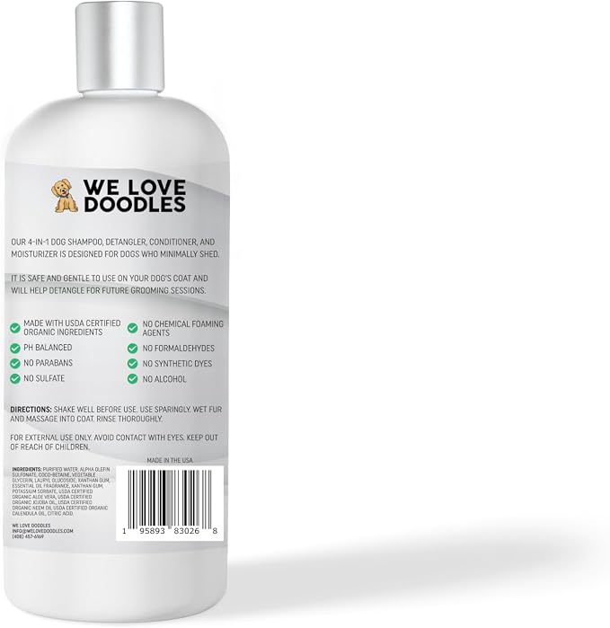 We Love Doodles Dog Conditioner & Detangler, 2-in-1 Conditioner for Allergies & Itching, Dog Lotion for Dry Itchy Skin, for Poodles & Doodles, Made in The USA, Lavender & Chamomile, 16 oz