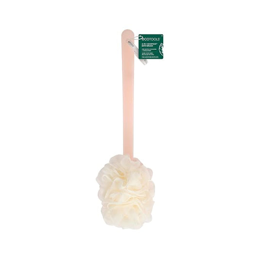 EcoTools 2-in-1 EcoPouf Bath Brush, Loofah Brush for Bath & Shower, with Long Handle & Recycled Netting for Cleansing & Exfoliating, Back Brush for Men & Women, Eco-Friendly & Cruelty-Free, 1 Count