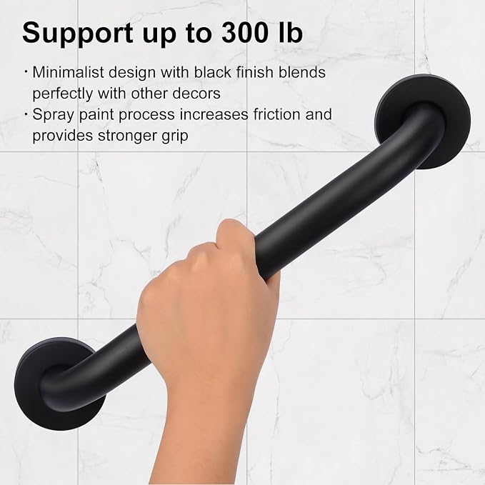 supregear Grab Bars for Bathroom, 32 Inch Length Black Shower Safety Grab Bar, 1 Inch Diameter 201 Stainless Steel Anti-Slip Handle for Senior, Elderly, Handicap