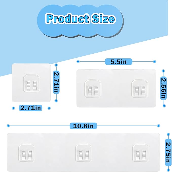 18 Pack Shower Caddy Adhesive Replacement, 1/2/3 Hooks Set Thick Bath Toy Storage Organizer Hook, Waterproof Shower Shelf Adhesive Sticker Strips for Kitchen Racks, Shower Basket & Soap Holder
