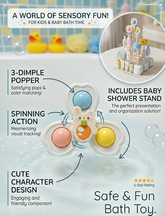 Baby Shower Stand with Built-in Seat and Bath Toy | Baby Bath Stand Height-Adjustable Washing Stand for Toddlers | Soporte para Bañera con Asiento y Juguete (Blue)