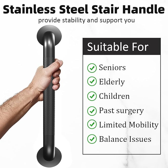 Metal Industrial Stairs Grab Wall Handrail Staircase Steps Indoor Exterior Outdoor Deck Hand Rail Safety Grab Bar Handle for Stairs Bars Wall Elderly Grab Frame Pipe (12 Inch 2 Pack Anti-Slip)