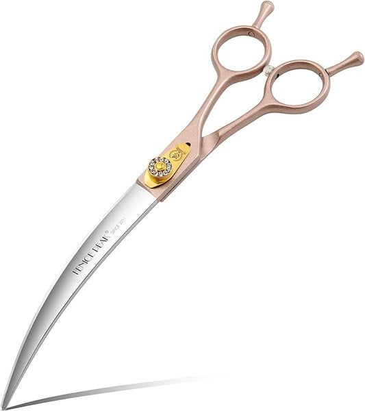 45° Extra Curved Dog Grooming Scissors 440C Stainless Steel 7.5'' Big Arc Curved Shears Rose Gold Sharp and Durable Trimming Scissors for Dogs and Cats