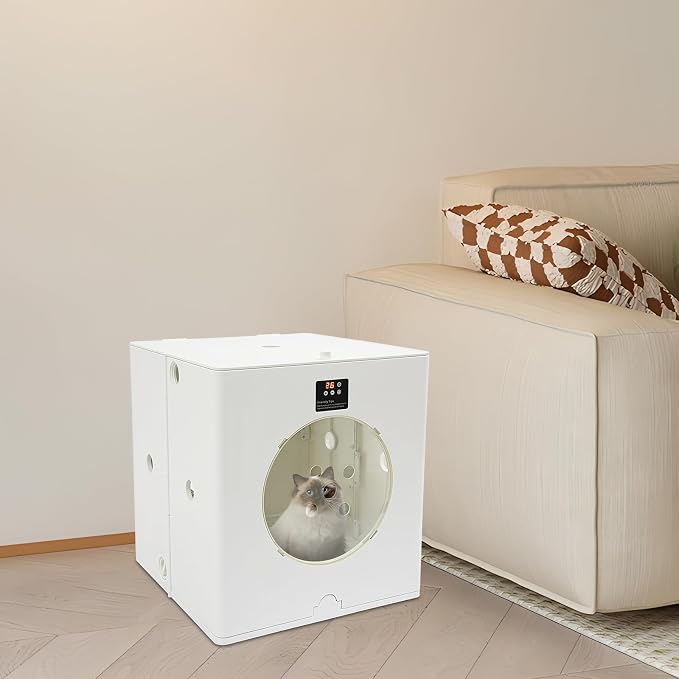 Foldable Pet Dryer Box, 88L Large Capacity Quiet Automatic Pet Hair Dryer with Adjustable Temperature Timer, 360° Warm Air Drying Cage with View Window for Home Pet Grooming, White