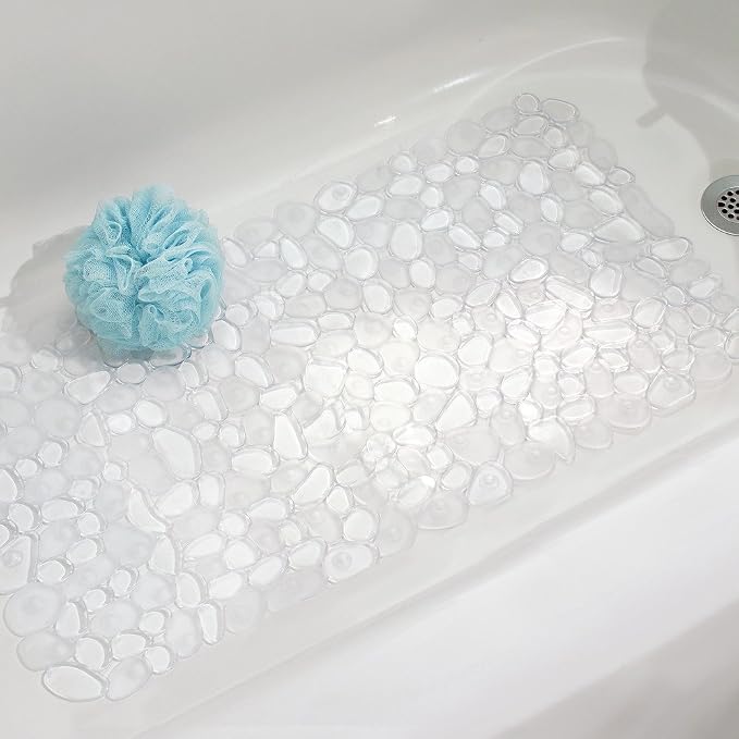 iDesign Pebblz Suction Non-Slip Bath Mat, Clear, 13.75" x 26.5" | For Shower, Bathtub and Stall