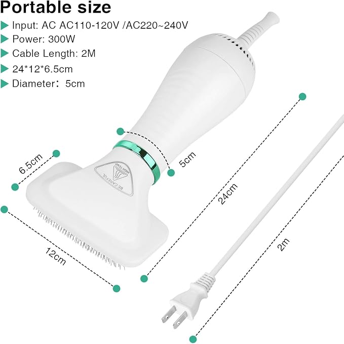Ownpets Pet Hair Dryer, 2 in 1 Quiet Portable Pet Grooming Blower with Slicker Brush, Adjustable Temperature & Fast-Drying Towel, Home Pet Care for Dogs, Cats & Other Coated Breed