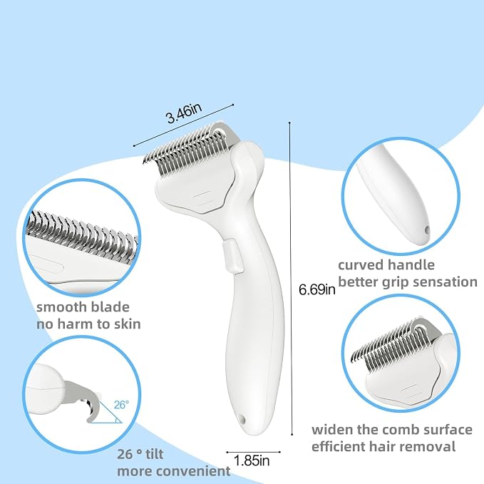 Undercoat Rake for Dogs & Cats, Deshedding Brush for Long haired Pets,Dog Brush for Shedding with Release Button,Best Cat Undercoat Brush&Deshedding Tool for Grooming (Creamy-White)
