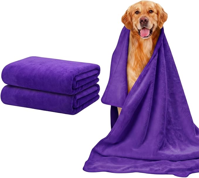 2 Pcs Microfiber Dog Towels for Drying Dogs Large, 55 X 27 Inch (purple) | Super Absorbent and Soft, For Large, Medium or Small Dogs and Cats, After Bathing, Swimming, Rain, Grooming