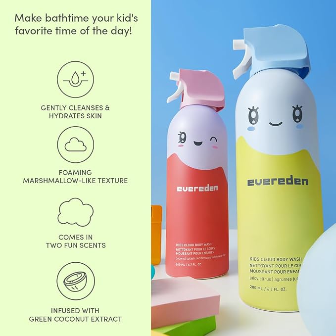 Evereden Kids Shower Essentials Set: 2-in-1 Kids Shampoo and Conditioner + Cloud Body Wash - Gentle Cloud-Like Toddler Body Wash & Gentle Shampoo-Conditioner - Clean & Vegan Skin Care