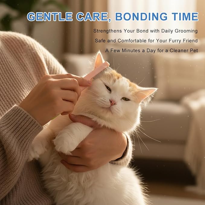 2 Pcs Dog Eye Comb Stainless Steel Pet Grooming Comb, Dog Flea Combs Pet Facial Brush, Round-Tip Arc Teeth Stress-free Tear Stain Remover for Puppy Cat