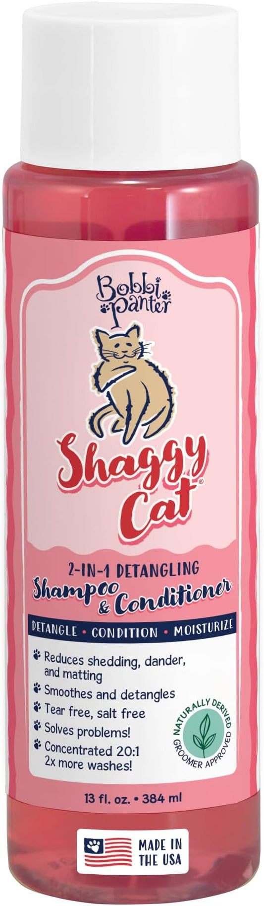 Bobbi Panter 2-in-1 Cat Shampoo & Conditioner – Detangling Natural Formula Reduces Shedding & Matting, Softens Coat, Tear-Free, 10:1 Concentrate, Made in USA, 13 oz