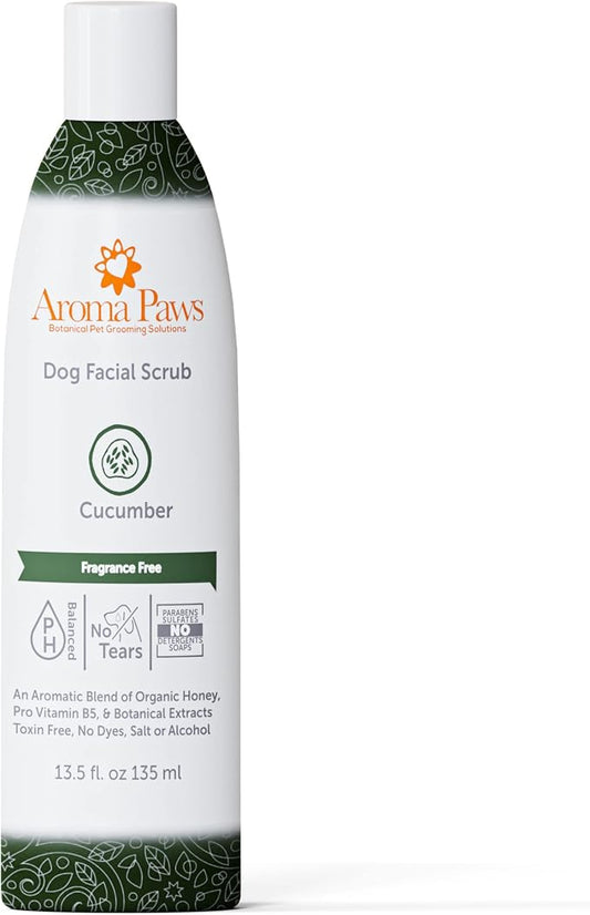 Dogs Facial Scrub - Non-Toxic Tearless Dog Face Wash to Clean Facial Stains and Dirt - Dog Face Cleaner with Organic Cucumber and Aloe Vera - Safe for Dogs and Puppies - 13.5oz
