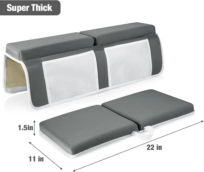 PandaEar Baby Bath Kneeler and Elbow Rest Set - Extra Thick Memory Foam Bathtub Kneeling Pad with Mesh Storage Pockets - Non-Slip, Waterproof Knee Cushion for Bathing Newborns & Toddlers - Dark Grey