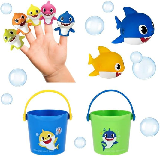 Nickelodeon Pink Fong Baby Shark Bath Toys Set for Children's Tub Time - Cups, Finger Puppets, and Bath Squirters, Blue/Green, 10 Pieces