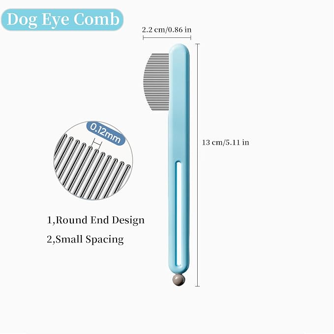Precision Tear Stain Comb for Small Dogs Cats Face Eye Gunk Removal Tool ，Fit Yorkie, Shih Tzu, Maltese, Maltipoo, Pomeranian, Puppy Starter Kit, Pet Supplies (Blue)