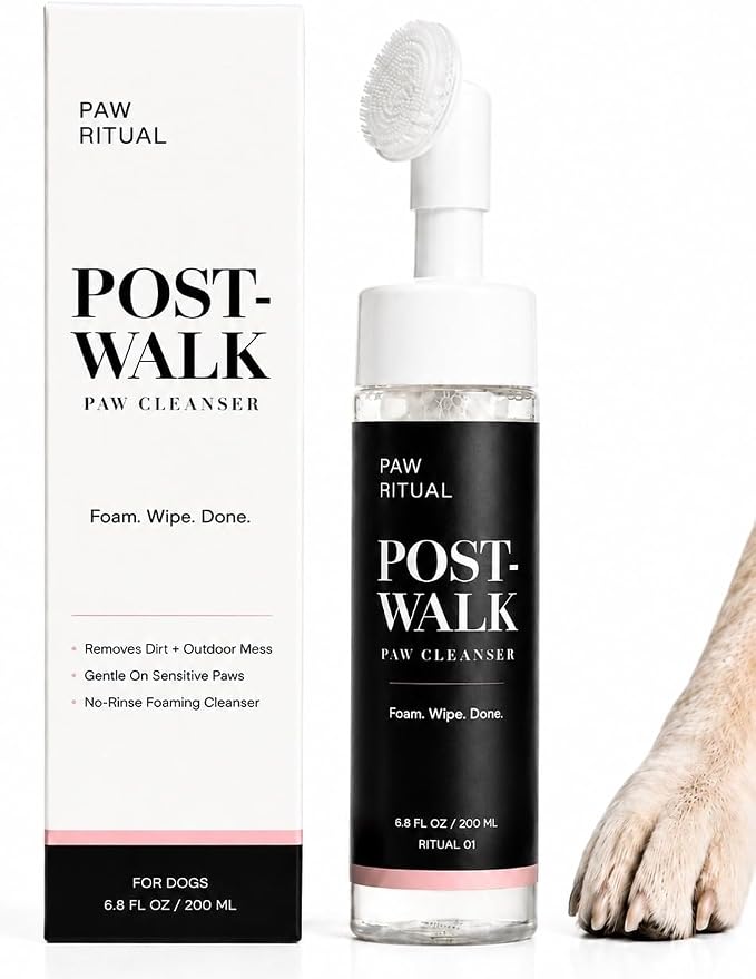 Dog Paw Cleaner, No-Rinse Foaming Paw Cleanser for Dogs with Silicone Brush, Gentle for Sensitive Paws, Puppy Safe, Plant-Derived Formula, Paw Ritual Post-Walk, 6.8 fl oz