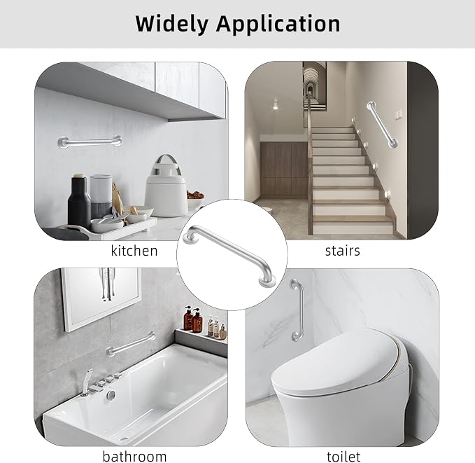 2 Pack 16 Inch Grab Bar for Bathtubs and Showers - 1.25" Diameter Bathroom Safety Shower Handles Brushed Nickel with Concealed Screws, Wall Mounted Disability Handrail for Handicap, Elderly, Pregnant
