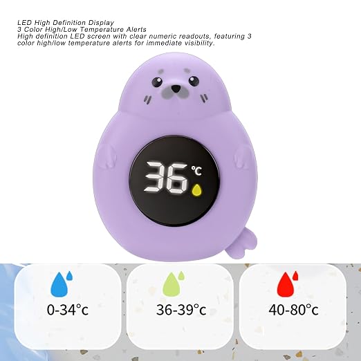 TARSHYRY Baby Bath Thermometer Cartoon Seal LED Digital Water Temperature Thermometer Toy for Infant Toddler Bathtub Swimming Pool (Purple)