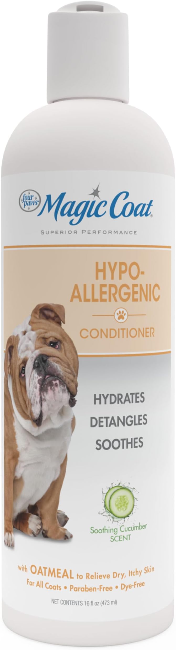 Four Paws Magic Coat Hypoallergenic Oatmeal Conditioner for Dogs, Moisturizing Dog Conditioner for Itchy Dry Skin, Soothing Cucumber Scent, 16 Ounce