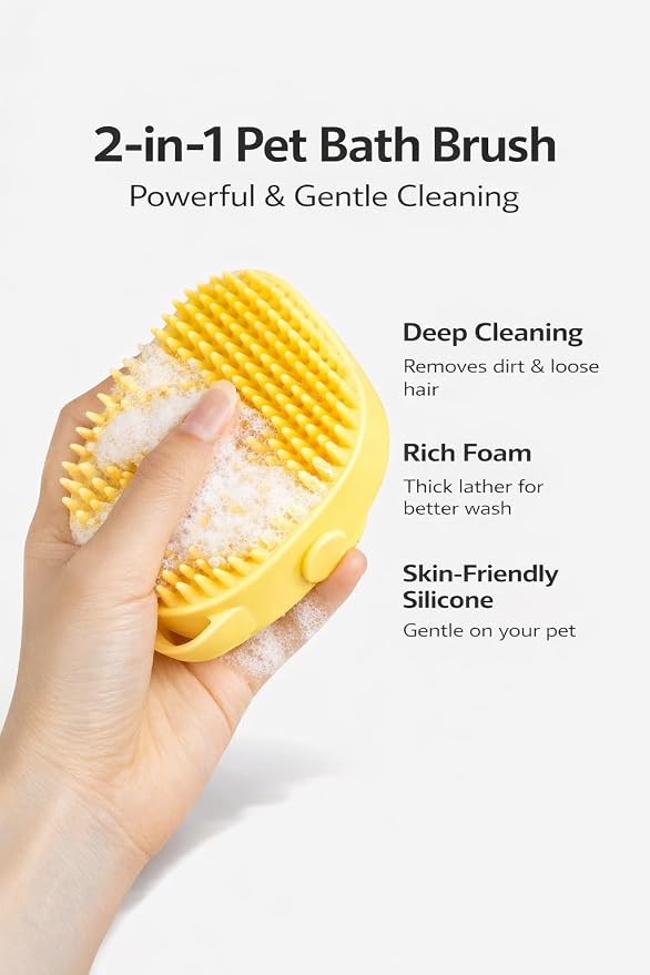 Pet Bath Brush with Shampoo Dispenser, Random Color Sent for Dogs & Cats