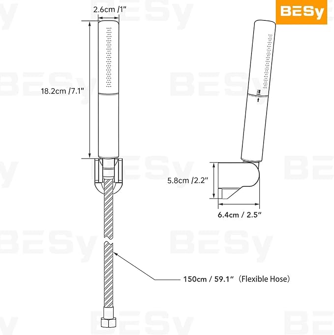 BESy Brass 2 In 1 Function Handheld Shower Head Set High Pressure 7 Inch Shower Head High Flow Hand Shower Wand with 59 Inch Hose, Bracket, Brushed Nickel