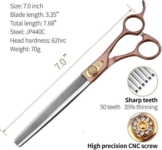 Professional Thinning Scissors for Dog Cat 7'' Pet Grooming Scissors 440C Stainless Steel Thinning Shears for Dogs 50/56 Teeth