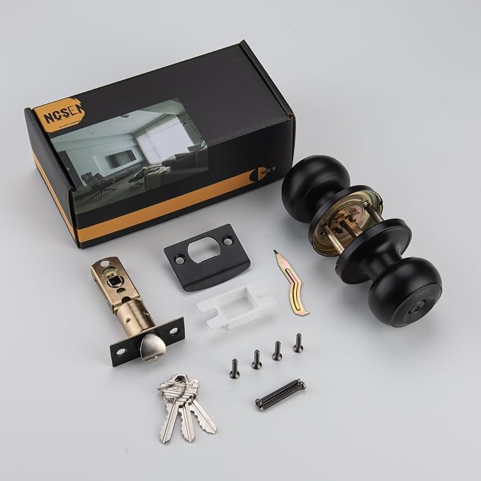3 Pack Keyed Alike Black Door Knob with Lock, Entry Door Knob with Turn Lock for Living Room & Bedroom