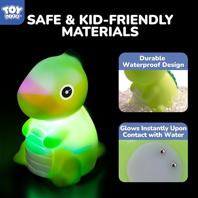 TOY Life 6 PCS Dinosaur Light Up Bath Toys for Kids Ages 4-8, No Hole Glow Bath Toys for Kids, Baby Toddler Bath-Time, Bathtub Toys Gifts for Kids Boys Girls, Ideal for Shower, Bathtub, Pool
