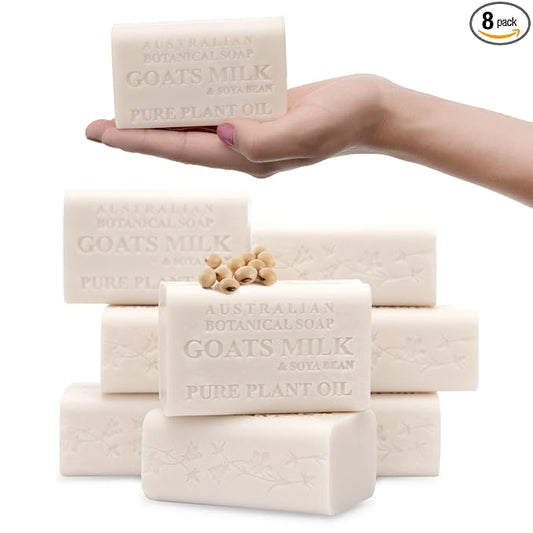 Australian Botanical Soap 6.6 OZ, Pack of 8, Goat Milk Soap Bars with Soya Bean Oil, Enriched with Organic Shea Butter, Suitable for All Skin Types, Packaging May Vary