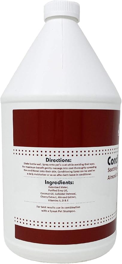 Speak Pet Products Dog Natural Leave-in Conditioning Spray Refill with Pump, Soothing Cherry Almond Oatmeal, 1 Gallon