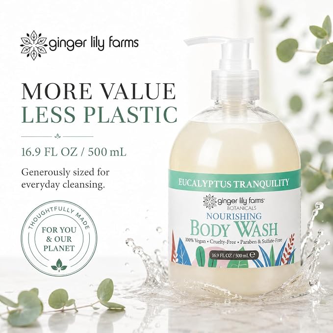 Ginger Lily Farms Botanicals Nourishing Body Wash, 100% Vegan & Cruelty-Free, Eucalyptus Tranquility, 16.9 Fl Oz