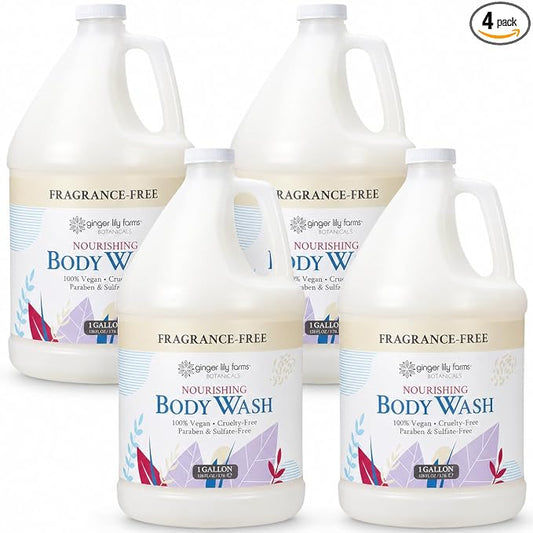 Ginger Lily Farms Botanicals Nourishing Body Wash, 100% Vegan & Cruelty-Free, Fragrance Free, 1 Gallon Refill (Pack of 4)