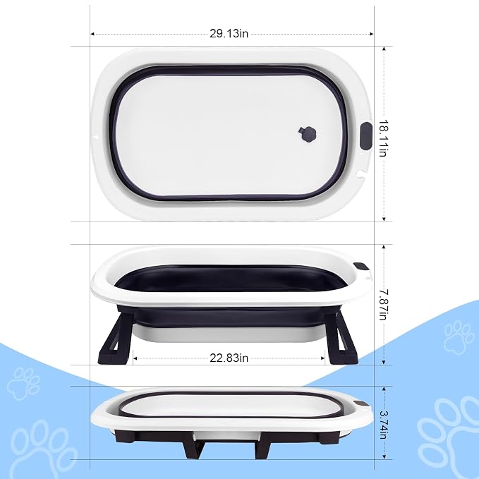 Dog Washing Dog Bathing Kit - Include Collapsible Pet Bathtub with Water Drain Plug,Cleaning Slicker Brush,Dog Shampoo Brush,Grooming Brush,Drying Towel,Tooth Brush and Dog Washing Glovves