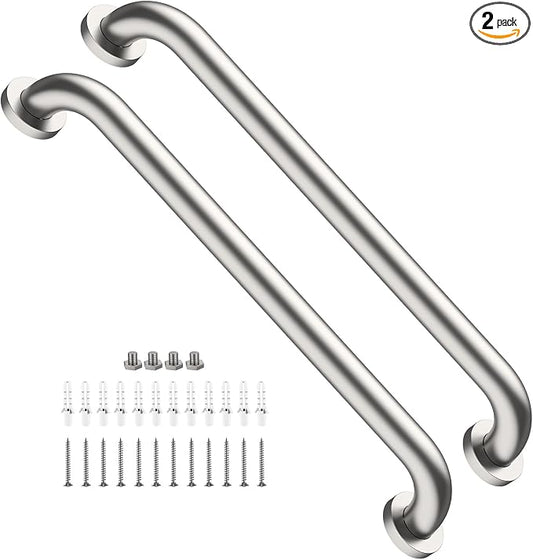 Satin Brushed Nickel Grab Bar 24 Inch x 1-1/2" Diameter, iMomwee 2 Pack Stainless Steel Bathroom Handrail, Safety Rail Shower Mobility Aid, Balanced Support Assist Handle for Elderly Seniors Disabled