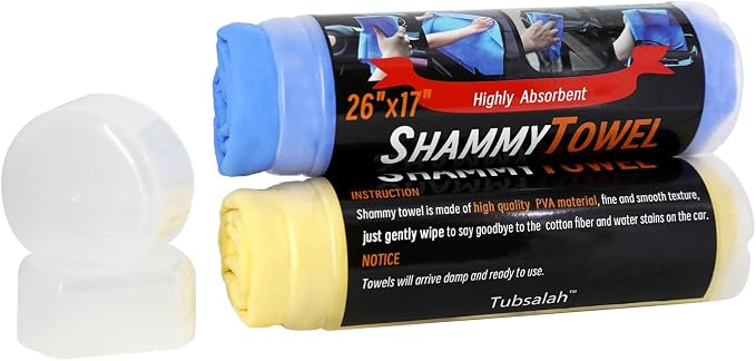 Shammy Cloth 2 Pack | Super Absorbent Synthetic Chamois, 26x17, for Car, Bathroom, Pets, Dust, Reusable Non-Scratch, Yellow & Blue
