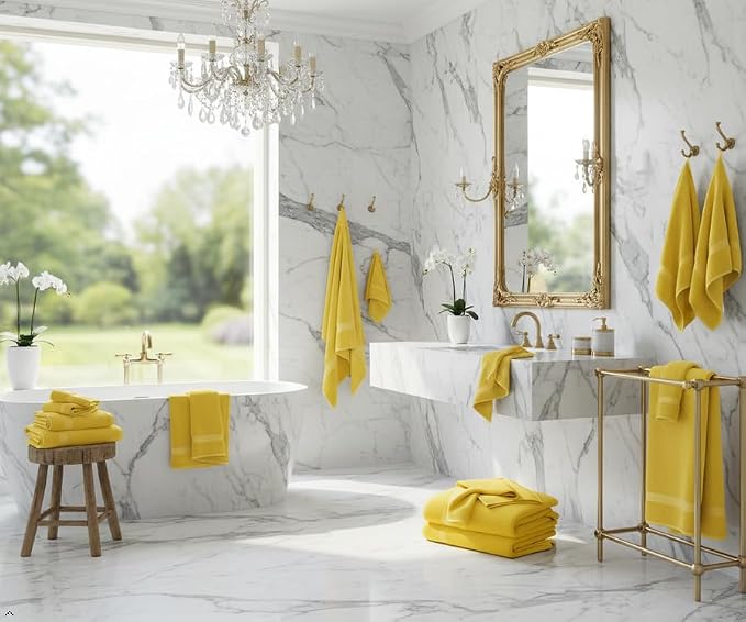 Bath Towels Set-100% Cotton-2 Towels, 2 Hand & Washcloths-Large, Quick Dry, Absorbent, Soft Plush-Home, Gym, Spa, Hotel, Pool, Shower -6 Piece Luxury Bathroom - Yellow