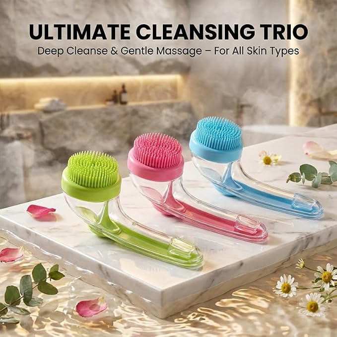 Dog Bath Brush with Shampoo Dispenser Silicone Pet Washing Scrubber & Massage Comb, Extended Handle, Soft Thick or Fine Bristles Grooming Supplies for Dogs & Cats (Pink, Fine Bristles)