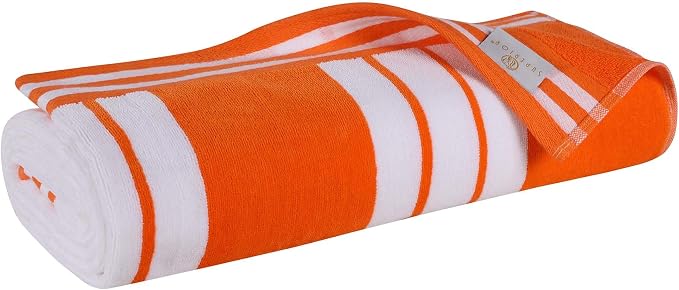 Superior Cotton Cabana Striped Beach Towels, Colorful Towels for Adult, Kid, Pool, Swimming, Sand, Travel, Large Oversized, Absorbent, Fast Drying, Bath Basics, Cabana Collection, 1 Piece, Orange