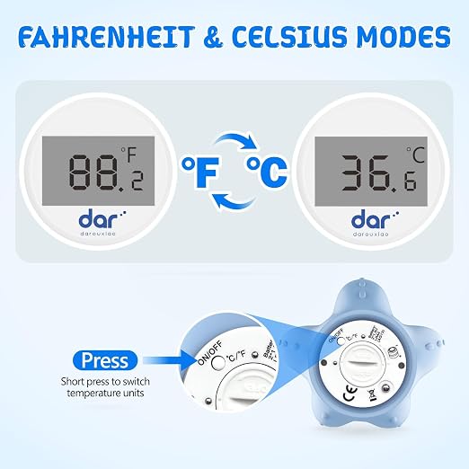 Baby Bath Thermometer for Tub,Floating Digital Water Temperature Thermometer with Instant Accurate Reading,3-Color Safety Light,Auto On/Off for Newborn,Infant & Toddler（Starfish）