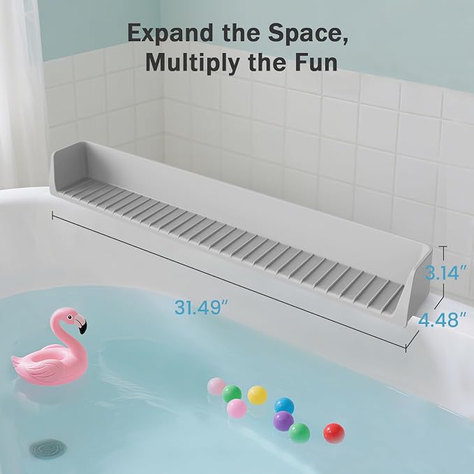 Bathtub Splash Guard PlayPad Shelf Area with Strong Suction Cups, Toy Tray Caddy Holder Storage Over Tub, Bathtub Ledge Guard, No Mess Water, Splash Protection Water Barrier for Bathroom-Gray