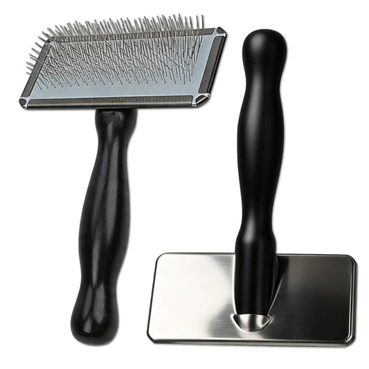Medium Pet Slicker Brush for Dogs&Cats 6.14in/15.6cm | 12mm Stainless Steel Pins,Solid Wood Handle,Small Dog Slicker Brush Grooming Tool,Effectively Remove Loose Fur Tangles Knots