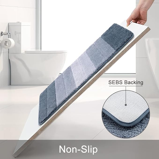 2 Piece Ombre Bath Mat Set for Bathroom, Non Slip Ultra Soft and Thick Water Absorbent Bath Carpet, Machine Washable & Quick Dry Bathroom Rug, for Bedroom Door Living Room Blue