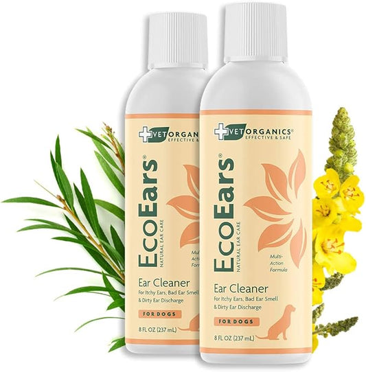Vet Organics EcoEars Dog Ear Cleaner – Natural Formula for Odor & Wax Buildup – Gently Cleans Dog Ears – 8 oz 2pack