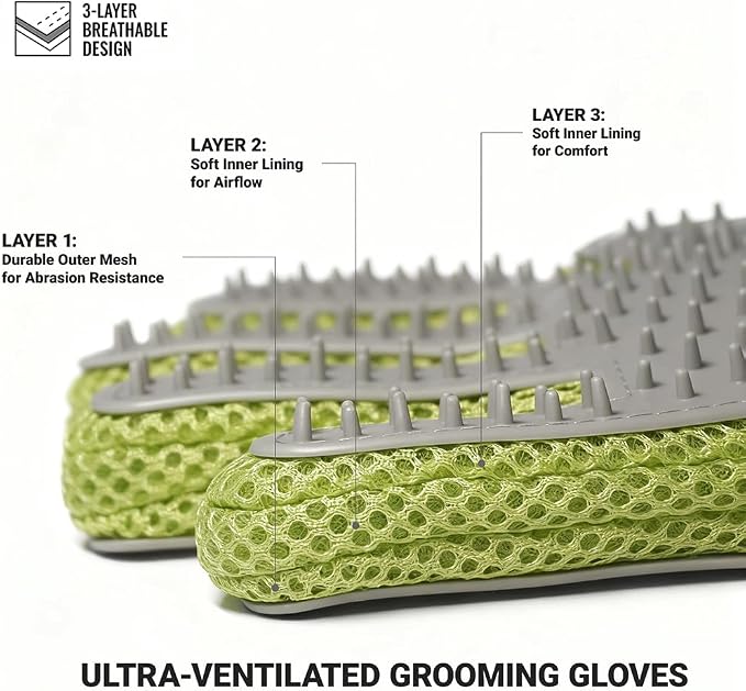 MEUOMIW - Pet Grooming Glove & Hair Remover - Deshedding Brush for Shedding Control - Gentle Massage Mitt for Dogs & Cats with Long and Short Fur - Ideal for Bathing and Grooming (one piece)