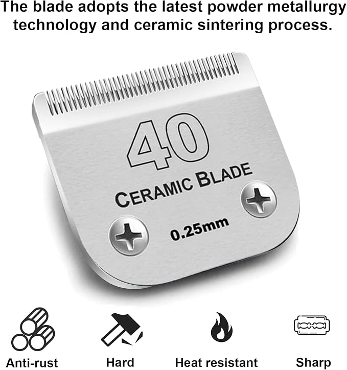 #40 Blades Dog Grooming Replacement Blade Compatible with Andis Dog Clipper | For Wahl KM Series / Oster A5 Dog Clippers,Detachable Stainless Steel Blade,Size #40 Cut Length 1/100"(0.25mm)