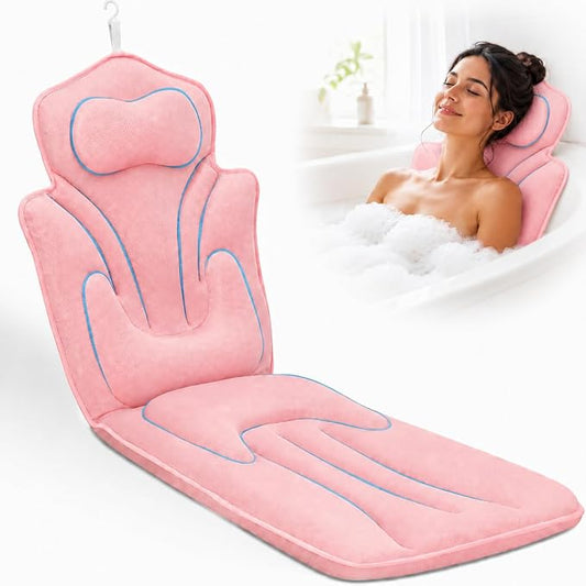 Full Body Bath Pillow for Bathtub Thickened 5D Air Mesh 144 Suction Cups | Bath Pillow Luxury Bathtub Pillow 3.7'' Thick Head, Neck and Back Support Bath Tub Pillow Extra-Large 59 x 20 Inch Size