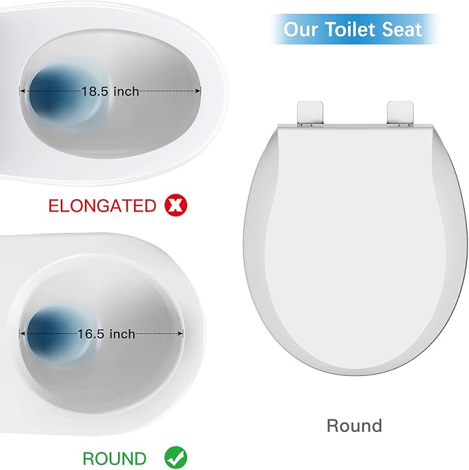Round Toilet Seat Cover with Soft Close - Easy to Install, White Bathroom Toilet Seat Made of Tough PP Material