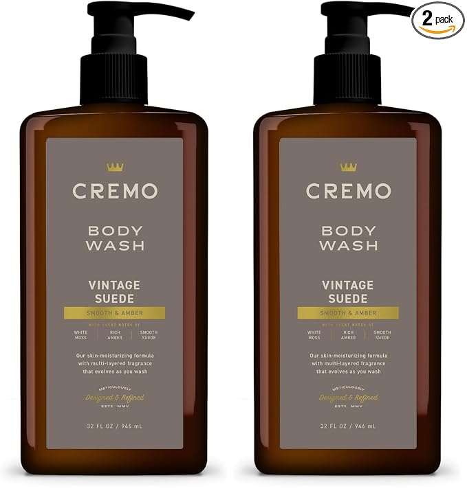 Cremo Rich-Lathering Vintage Suede Body Wash for Men, 32 Fl Oz (Pack of 2)