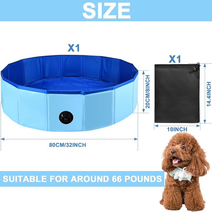 Enenes Foldable Dog Pool 32 x 8 Inch, Portable PVC Pet Swimming Pool & Bath Tub with Storage Bag, Collapsible Dog Bath Tub for Dogs, Cats & Puppies, Indoor Outdoor Pet Pool, Ball Pit